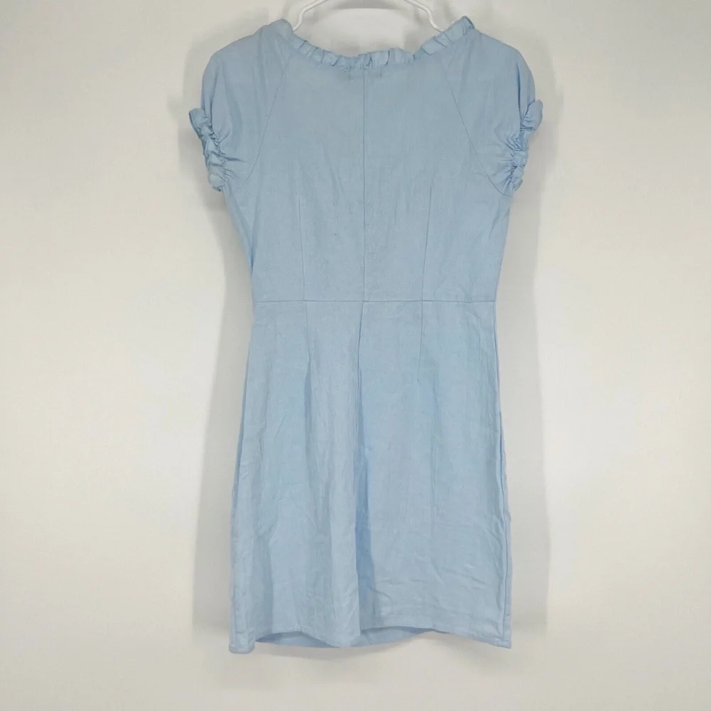 Nasty Gal Dress Chambray Lace Up Mini Short Sleeve - Picture 9 of 11
